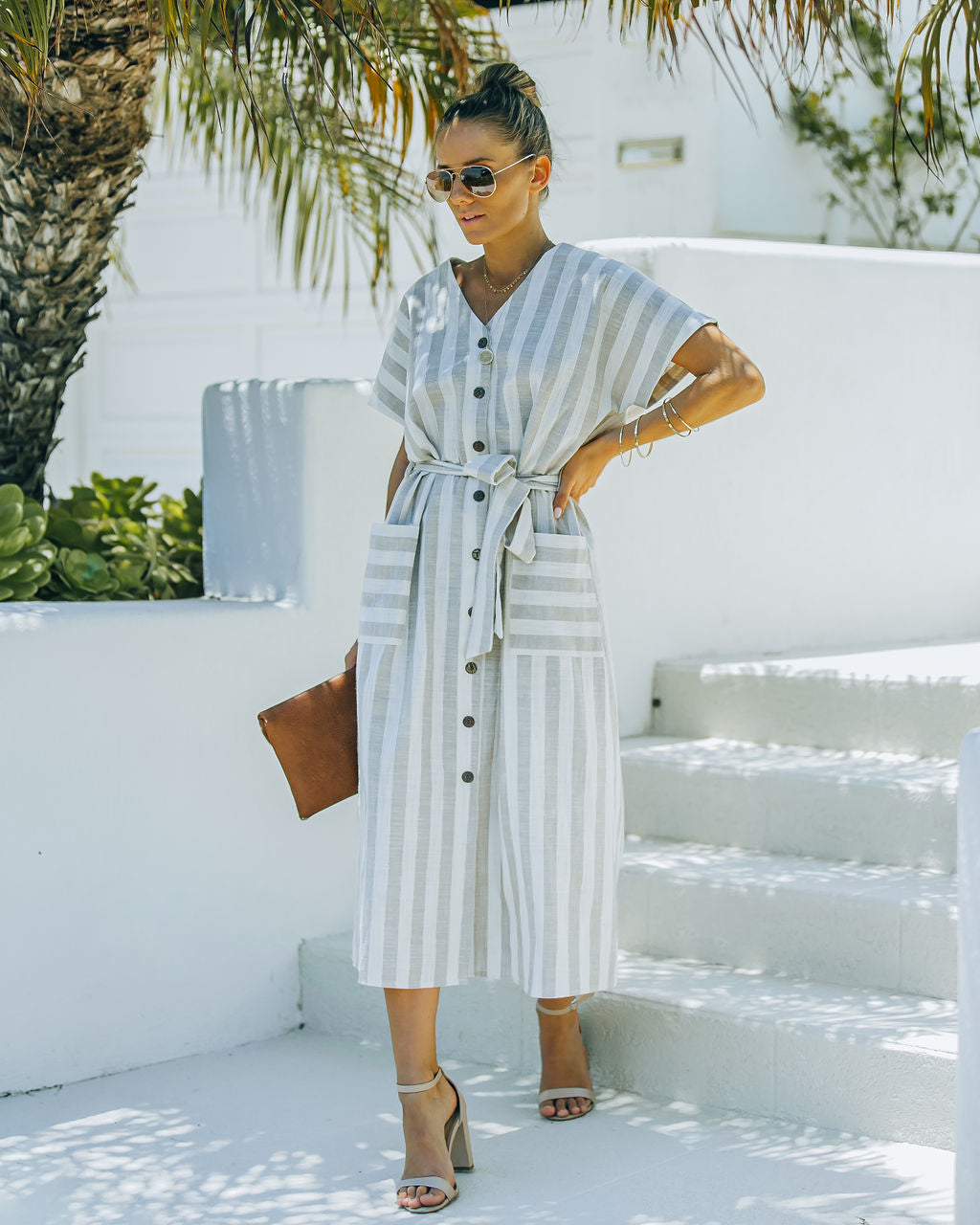 Francey Cotton Linen Blend Pocketed Midi Dress