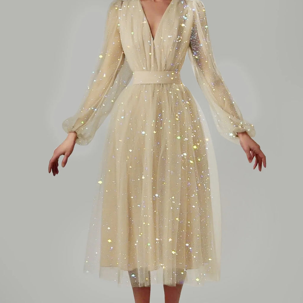 Sparkling Sleeveless Mesh VNeck Lantern Fairy Princess Dress
