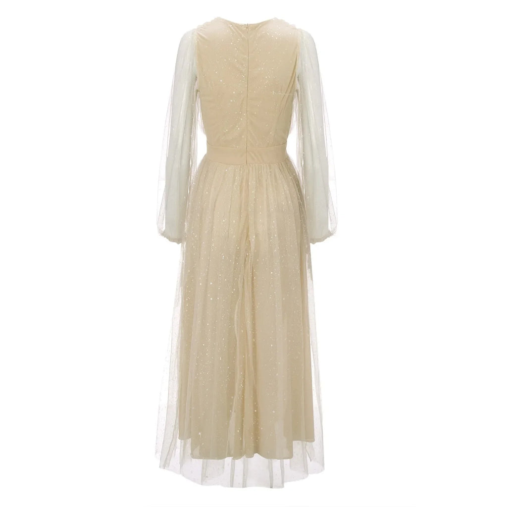 Sparkling Sleeveless Mesh VNeck Lantern Fairy Princess Dress
