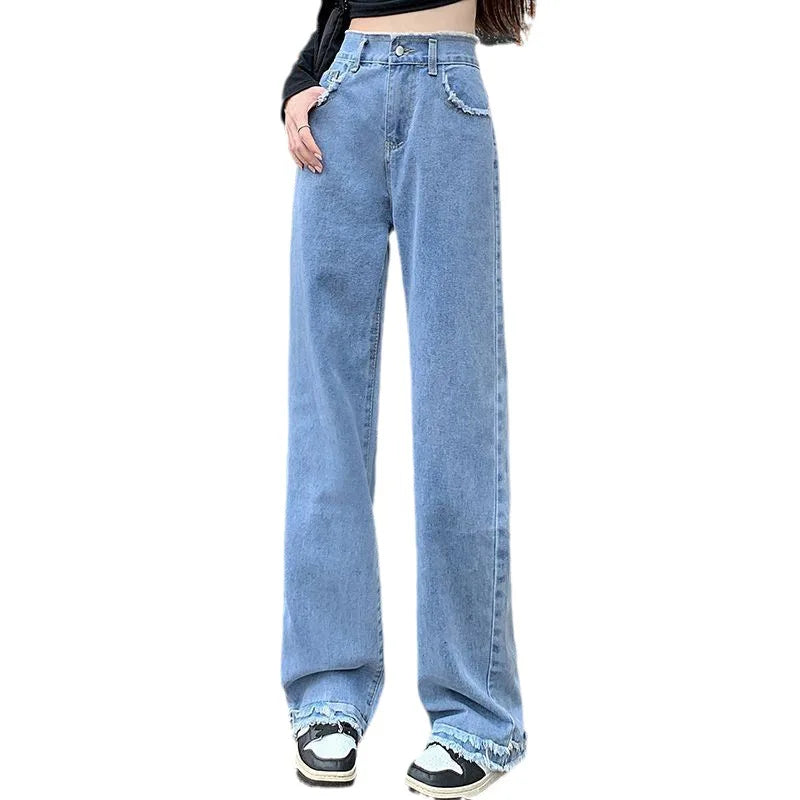 Blue Straight Basic Loose Casual FullLength Women Jeans