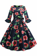 Floral Print Boatneck A-line Dress - Mislish