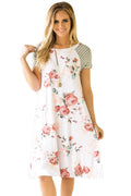 Floral Round Neck Short Sleeve Panel Dress - Mislish