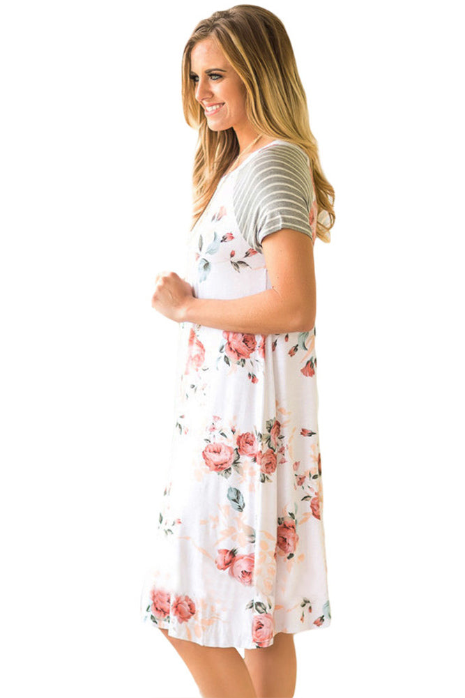 Floral Round Neck Short Sleeve Panel Dress