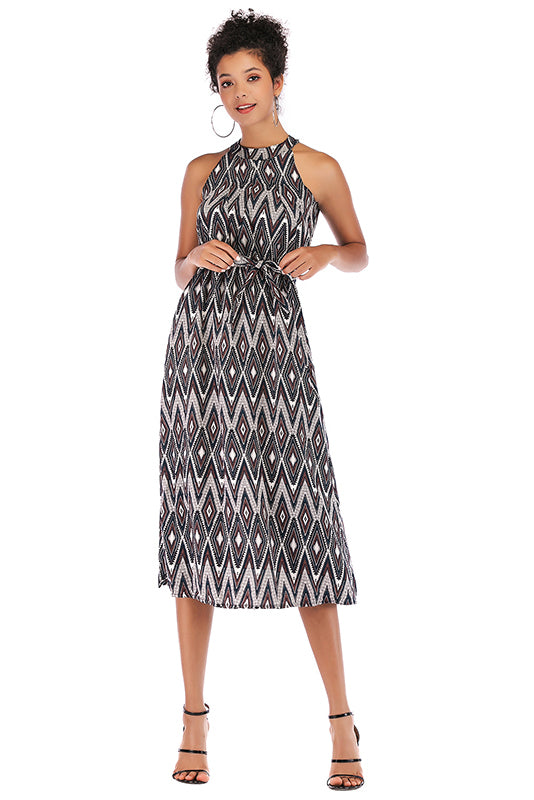 Floral Tie Front Elastic Waist Chiffon Dress - Mislish