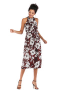 Floral Tie Front Elastic Waist Chiffon Dress - Mislish