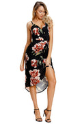 Floral V-neck Sleeveless Asymmetrical Empire Dress - Mislish