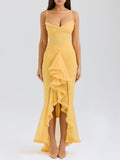 Gabbi Apricot Ruffled Front Dress