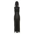 Elegant Gothic Slash Neck Long Sleeve Off Shoulder Summer French Chic Split Slim Stretch Ruffles Dress