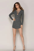 Gray Crisscross Cut Out Knit Bodycon Dress - Mislish
