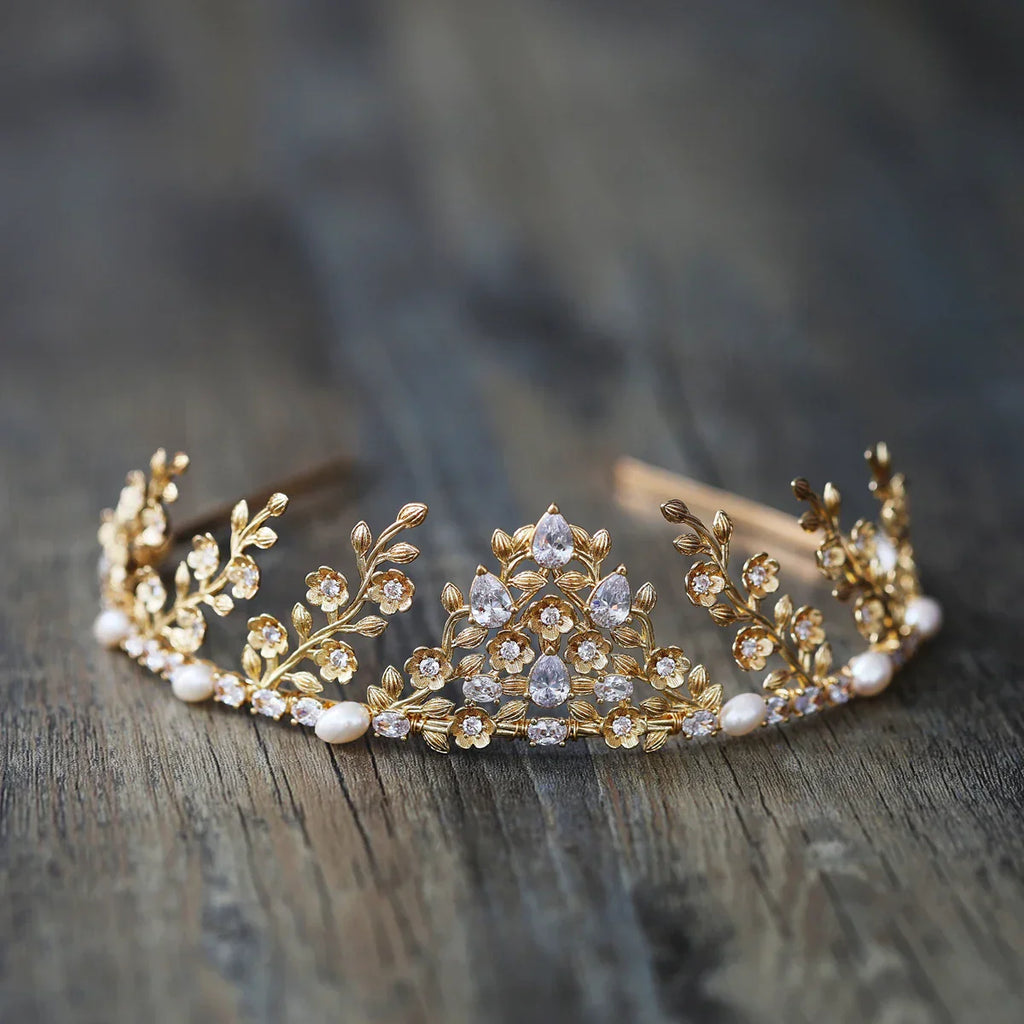 Bridal Hair Jewelry Vintage Tiara Crown Zircon Pearl Headband Headpiece For Brides Princess Queen Hairband Wedding Accessories Default Title