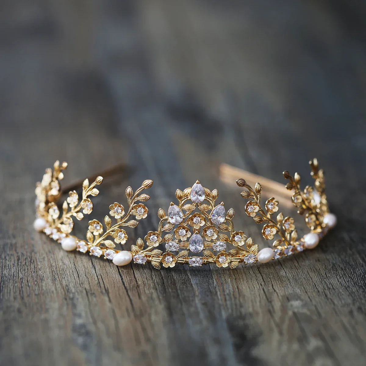 Bridal Hair Jewelry Vintage Tiara Crown Zircon Pearl Headband Headpiece For Brides Princess Queen Hairband Wedding Accessories Default Title