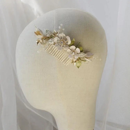 Bridal Hair Jewelry Flower Leaf Comb Fashion Zirconia Crystal Hairpins Gold Color Headpieces Headdress Women Wedding Accessories