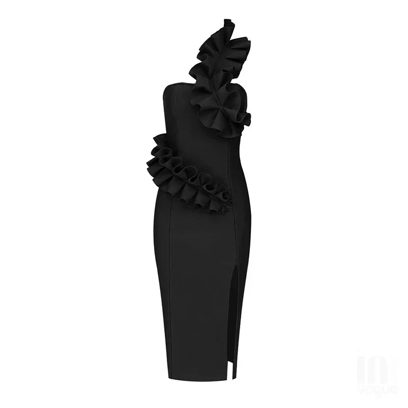 Summer Women One Shoulder Sexy Ruffles Bodycon Mini Dress Bandage Rayon Celebrate Birthday Party Dress Vestido