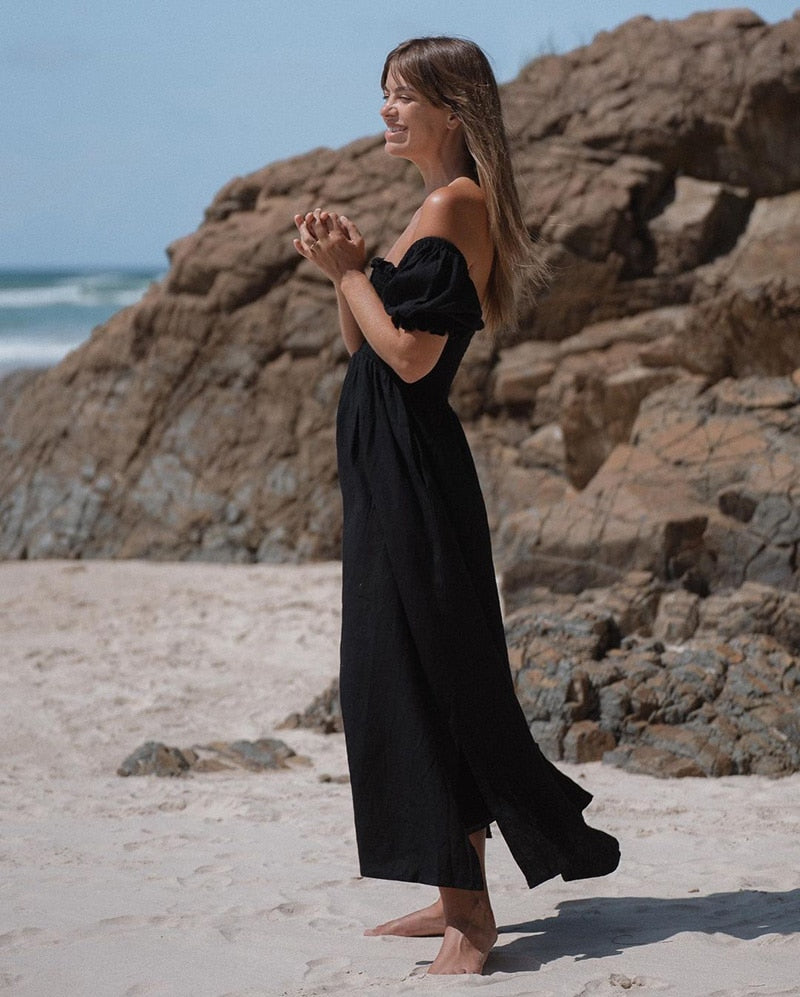 Summer Dresses For Women Square Neck Smocked Short Puff Sleeve Vacation Beach Style