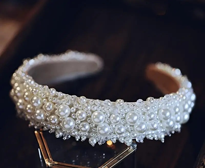 Pearls Beaded Headband Headpieces Women Bridesmaids Headwear Headdress Bride Tiara Crown Wedding Accessories Bridal Hair Jewelry