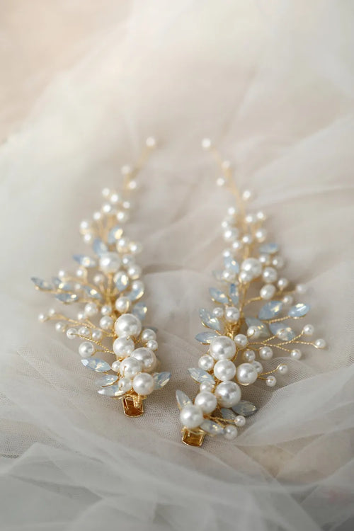 Bridal Jewelry Crystal Rhinestones Opal Hair Clips Pins Pearls Hairpins Brides Bridesmaids Head Pieces Women Wedding Accessories