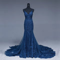 Customized Sexy V Neck Mermaid Prom Dress Beaded Lace Applique Evening Dresses Long abendkleider Party Dress GRAY