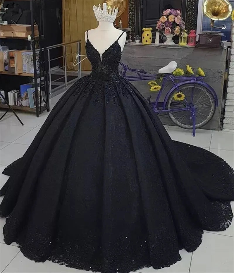 Customized  Lace Black Evening Gowns Long vestidos de fiesta de noche Lace Up Ball Gown Prom Dresses Formal robe de soiree
