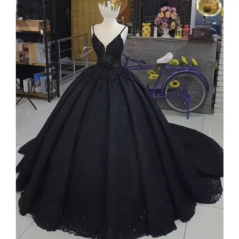 Customized Lace Black Evening Gowns Long vestidos de fiesta de noche Lace Up Ball Gown Prom Dresses Formal robe de soiree Floor Length