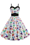 Halloween Pumpkin Print Spaghetti Straps Dress - Mislish