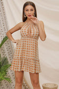 Halter Cut Out Backless Printed Dress - Mislish