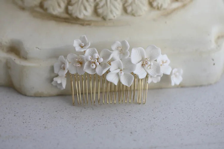 Bridal Jewelry Porcelain Flower Headband Head Pieces Gold Silver Color Vintage Hair Comb Hairpin Brides Wedding Accessories gold color