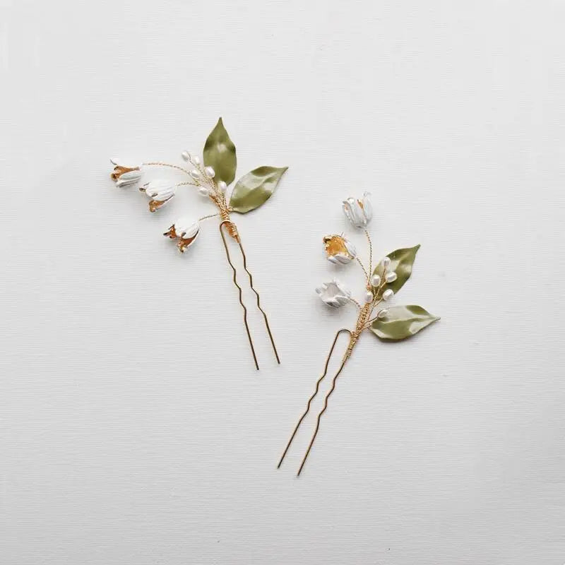 Bridal Accessories Flower Leaf Hair Pin Clip Pearl Gold Color Hairpin For Bride Bridesmaids Headpiece Headdress Wedding Jewelry a