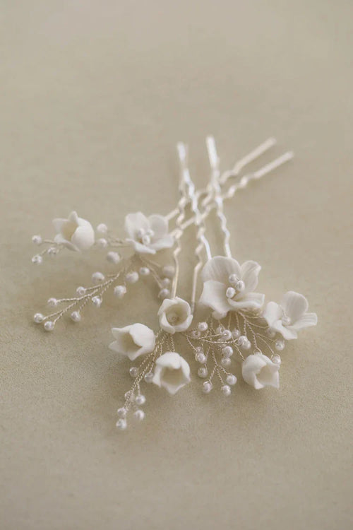 Bridal Jewelry Porcelain Flower Hairpins Silver Color Hair Pin Clip For Brides Bridesmaids Women Head Pieces Wedding Accessories