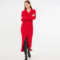 Autumn Bodycon Dress Sweater Knitted Green Women Sexy Midi Split V Neck Long Sleeve Casual Dresses Party Vestidos Red