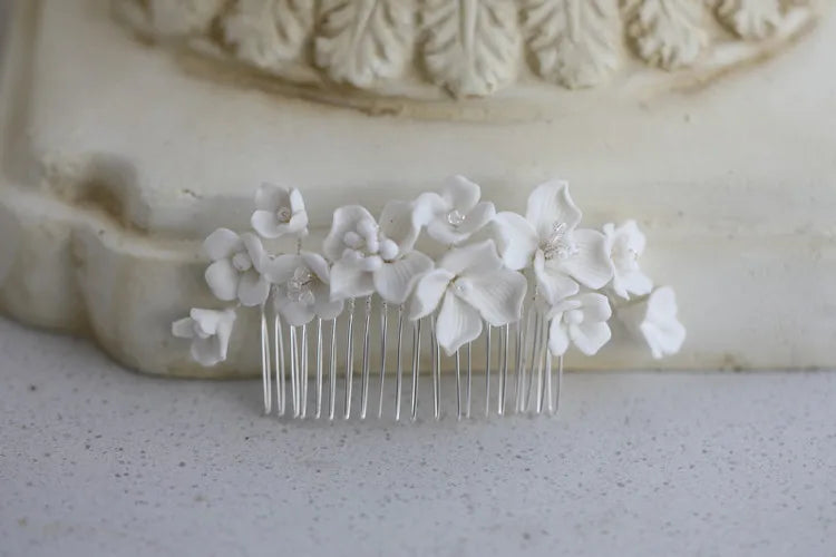 Bridal Jewelry Porcelain Flower Headband Head Pieces Gold Silver Color Vintage Hair Comb Hairpin Brides Wedding Accessories silver color 1
