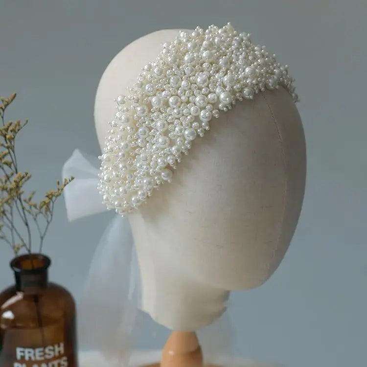 Pearls Beaded Headband Headpieces Women Bridesmaids Headwear Headdress Bride Tiara Crown Wedding Accessories Bridal Hair Jewelry b