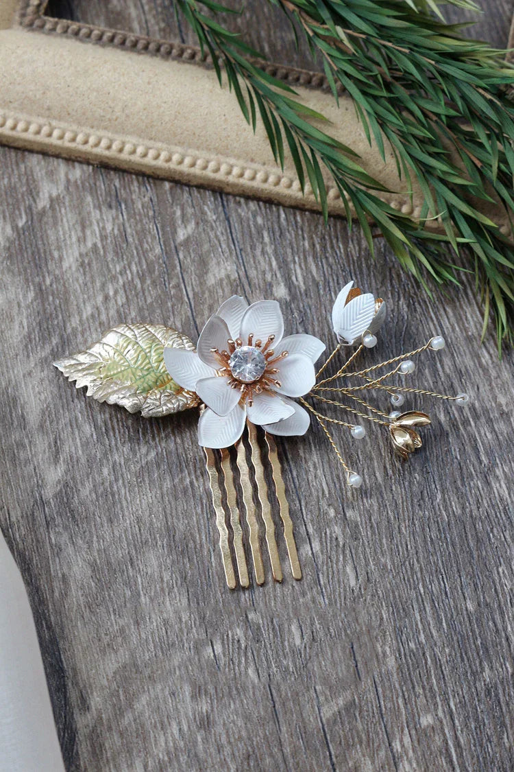 Wedding Accessories Vintage Hairpins Flower Leaf Head Pieces Headdress Crystal Hair Combs Pins For Brides Women Bridal Jewelry b