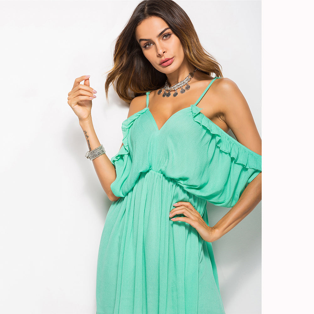 Holiday Beach Wedding Floral Off shoulder Bat sleeve Halter Suspender Dress