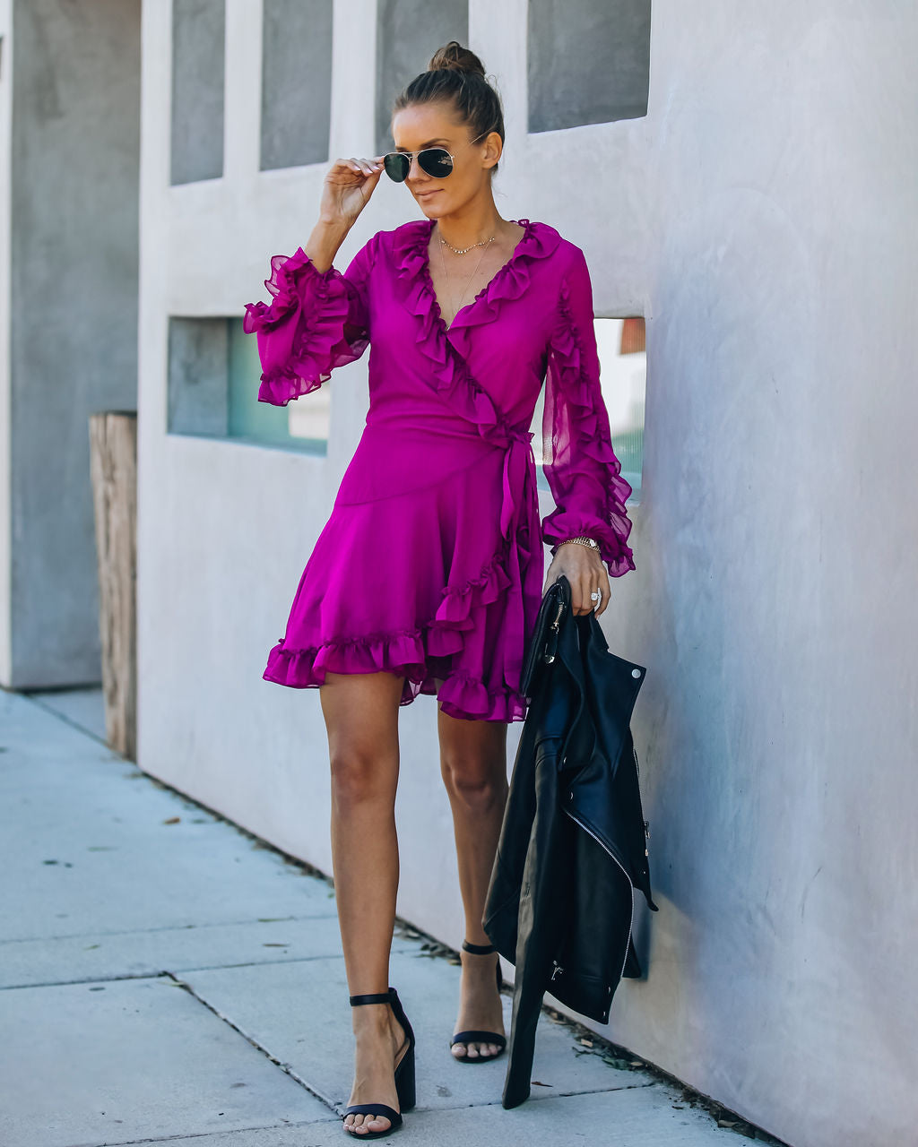 Away With Me Ruffle Wrap Dress Berry