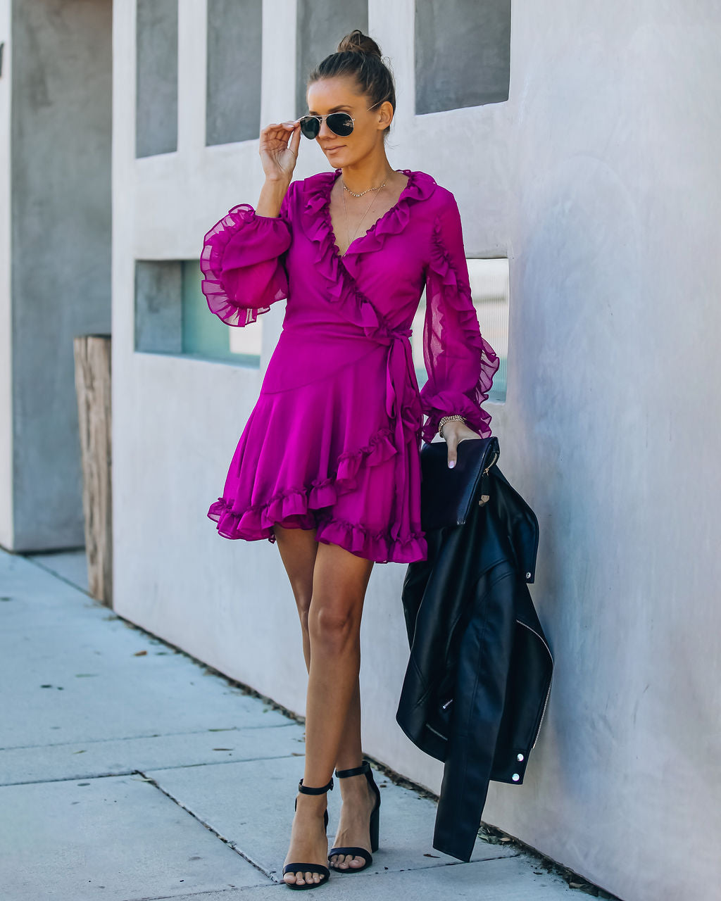 Away With Me Ruffle Wrap Dress Berry