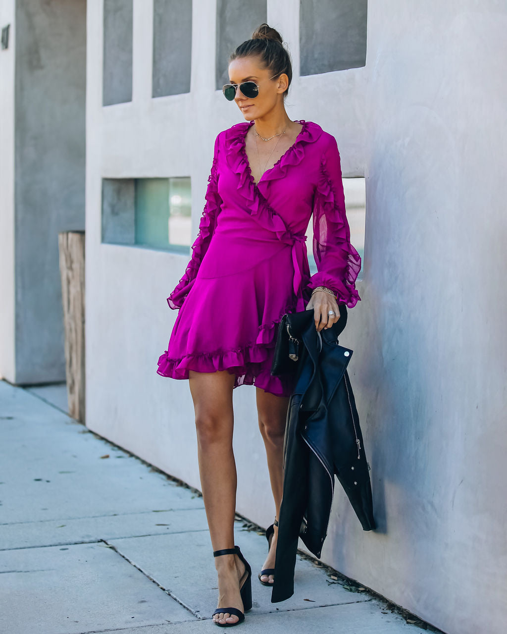 Away With Me Ruffle Wrap Dress Berry