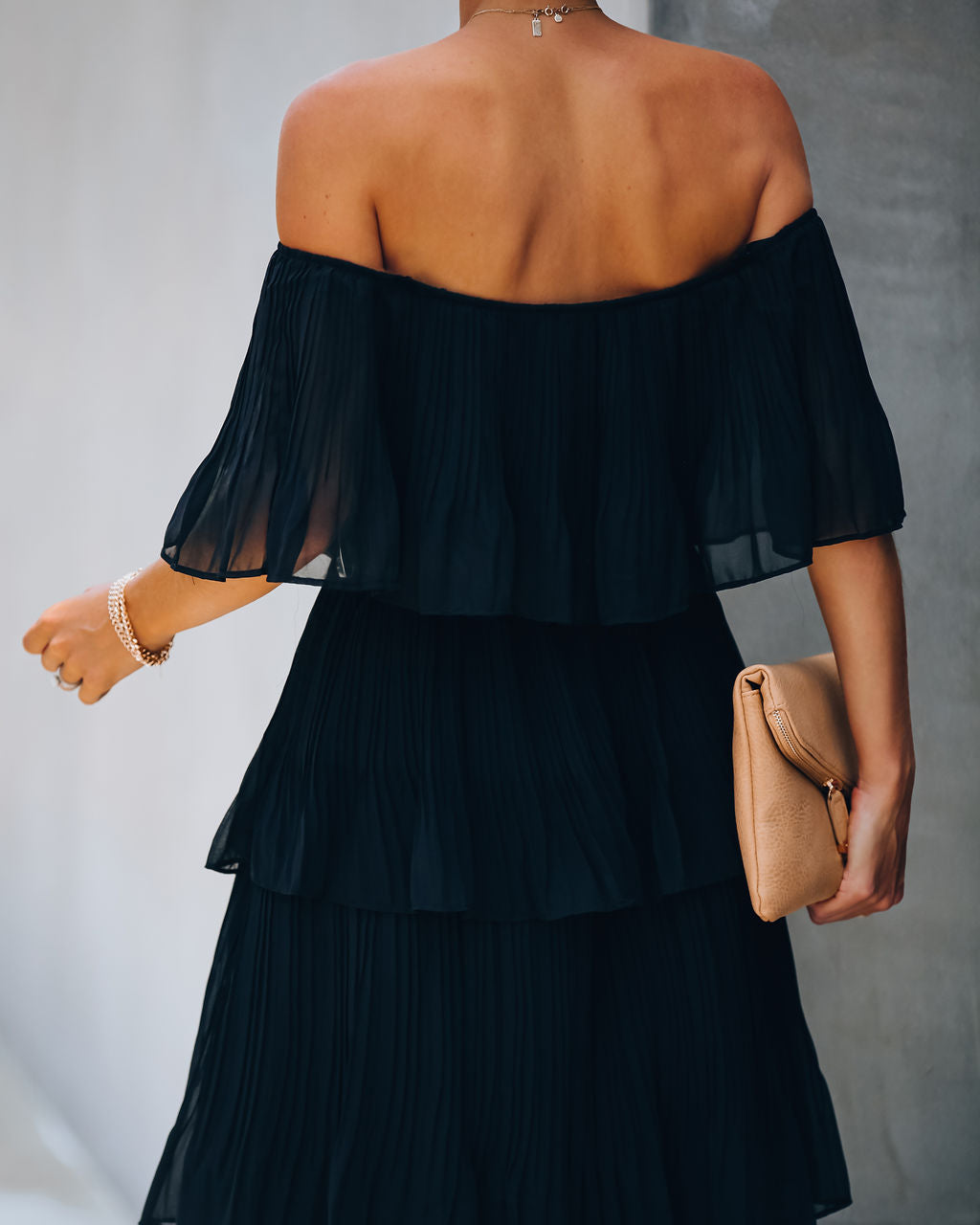 Bonifacio Tiered Pleated Midi Dress Black