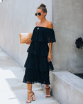 Bonifacio Tiered Pleated Midi Dress Black