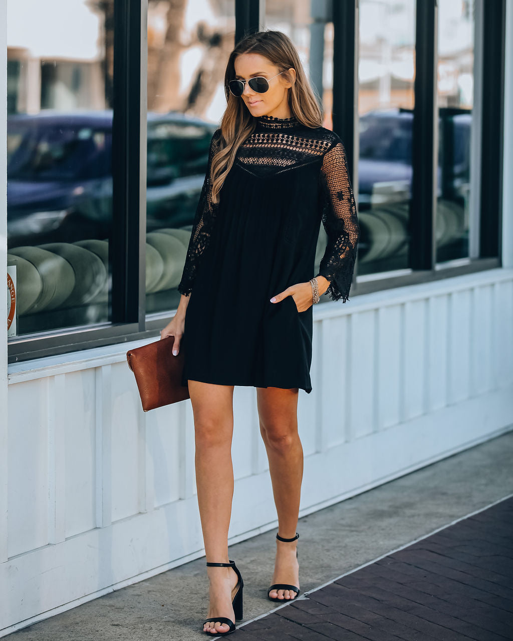 City Of Love Pocketed Crochet Lace Dress Black