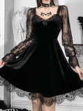 Moon Black Grunge Dark V Neck Aesthetic Vintage Mini Long Sleeve Autumn Dress