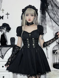 Gothic A Line Pleated Hem Harajuku Lolita Lace Trim Summer Dress