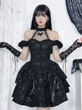 Sleeveless Halter Neck Bow Vintage Backless Cold Shoulder Print Lace Up ALine Swing Dress