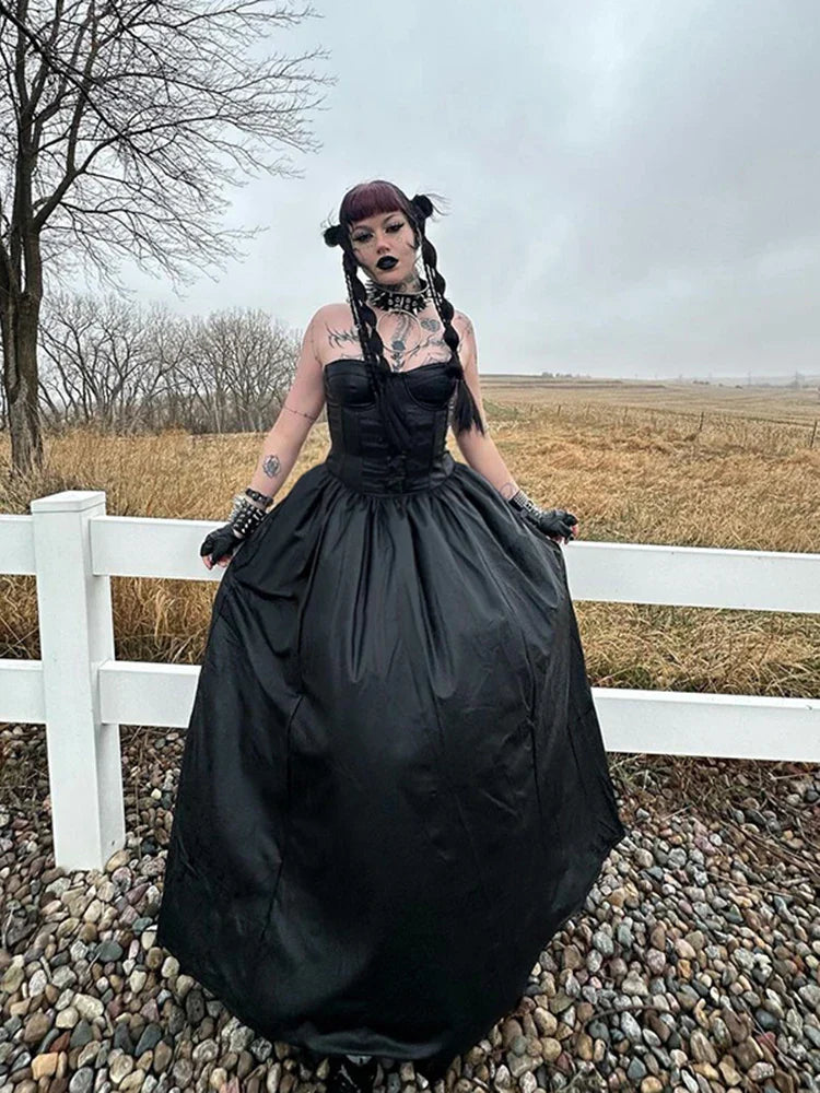 Tube Top Leather Buckle Vintage Backless Strapless Harajuku EGirls 90s Streetwear Club Dress
