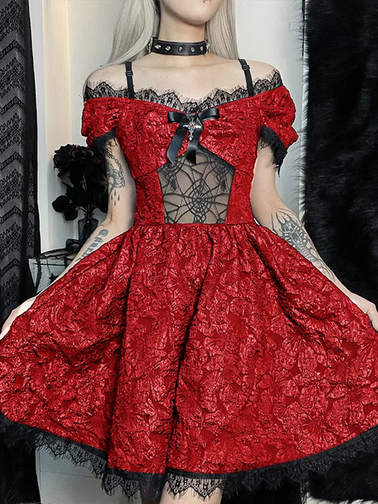 Mini Party Aesthetic One Shoulder Strap Lace Cutouts Elegant ALine High Waist Prom Y2K Grunge Clubwear Dress