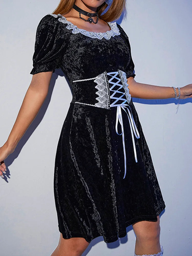 Black Velvet Harajuku Corset A Line Summer Fashion Party Dress