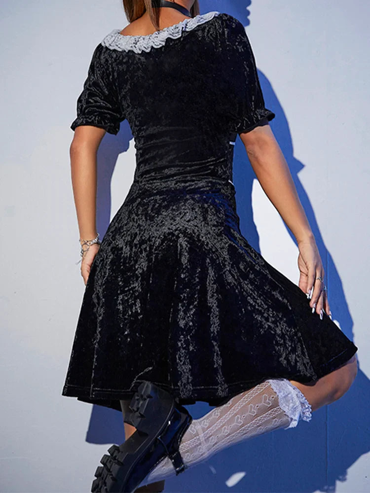 Black Velvet Harajuku Corset A Line Summer Fashion Party Dress