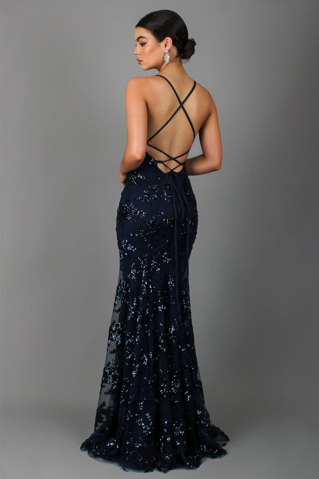 Sequin V Neck Backless Maxi Dress
