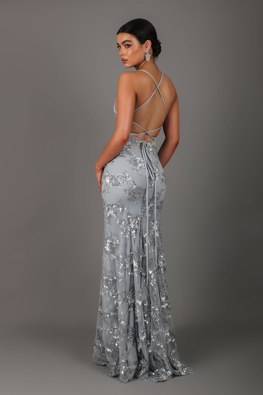 Sequin V Neck Backless Maxi Dress