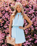 Key To My Heart Smocked Halter Dress Light Blue