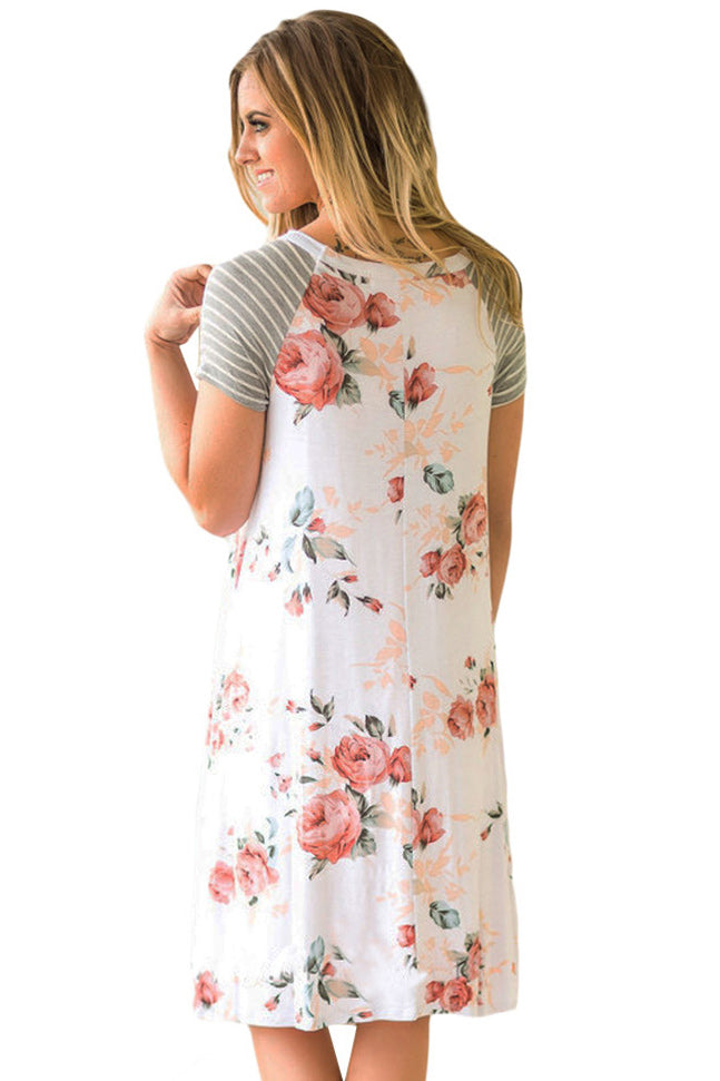 Floral Round Neck Short Sleeve Panel Dress
